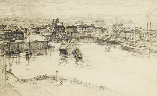 Eliab George Earthrowl (1878-1965), etching, ‘Dieppe harbour’, signed and inscribed in pencil, 15 x 23cm. Condition - good